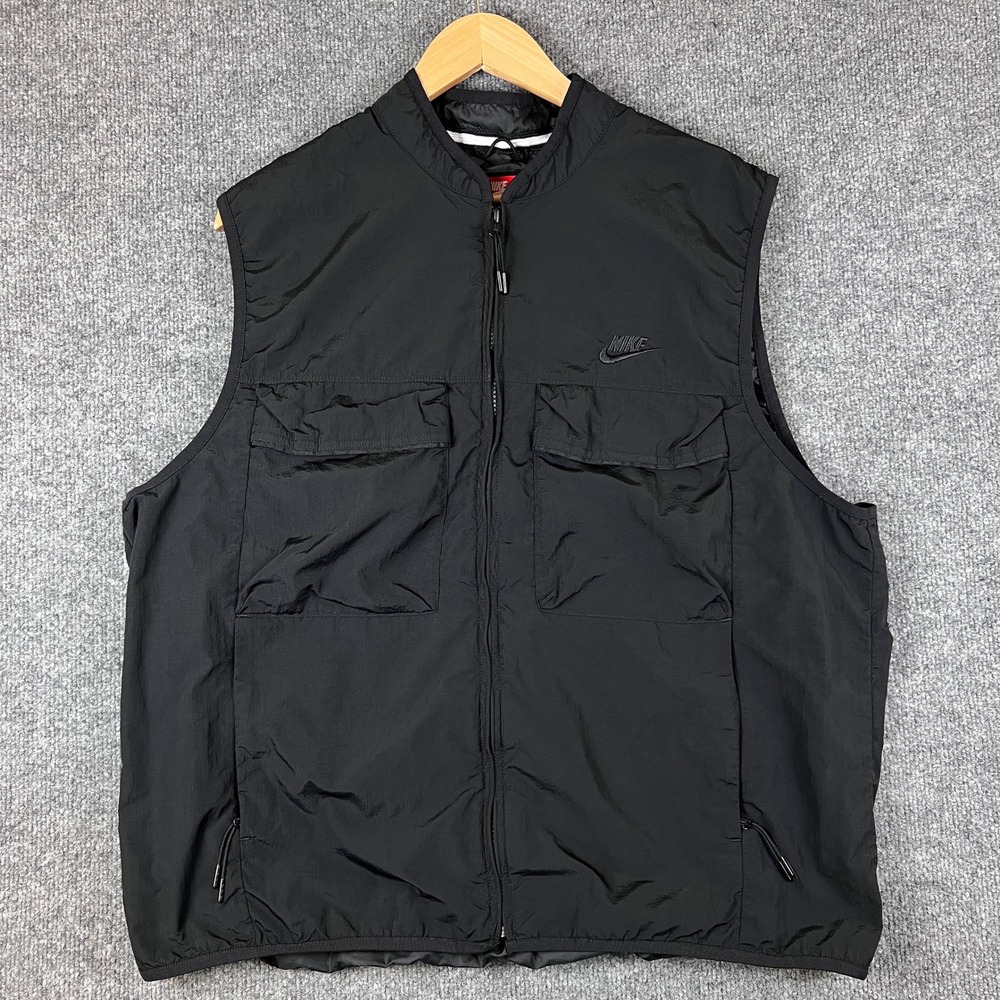 Nike Tech Woven Utility Vest Mens L Black Full Zip Cargo Nylon FZ0748